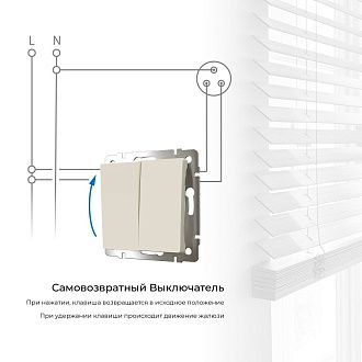 W1122462 Выключатель двухклавишный с самовозвратом, айвори матовый Werkel, 4690389192357