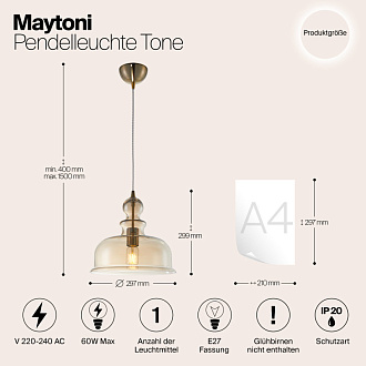 Подвесной светильник Maytoni Tone P001PL-01BZ, янтарный, диаметр 30 см