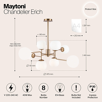 Люстра подвесная Maytoni Erich MOD221-PL-08-G, белый/золото