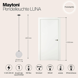 Светильник 20 см, 5W, 4000K, Maytoni Luna P039PL-5W4K-20INS-B, черный