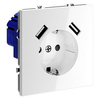 Розетка встраиваемая Voltum S70 с заземлением и защитными шторками, 16А, с USB, A+A, белый  пластик  VLS040401