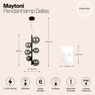 Светильник 29 см, Maytoni Dallas MOD545PL-06B, черный