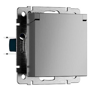 W1171209/ Розетка влагозащ. с зазем. с защит. крышкой и шторками N (cеребряный рифленый) Werkel