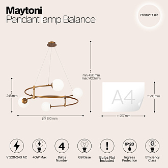 Светильник 61 см, Maytoni Balance MOD317PL-04G, золото
