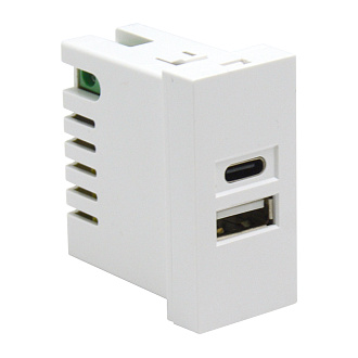Donel USB зарядное устройство, 2.1A, Type A + C, 1 мод., бел. (22.5х45мм) DUSB2100WCF