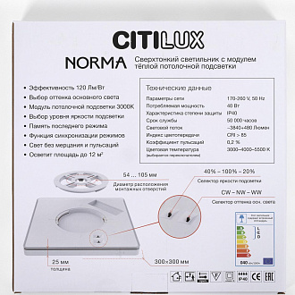 Светильник с подсветкой 30 см, 40W, 3000-5500K, Citilux NORMA CL748K301 LED, черный