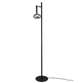 Торшер 30*25*162 см, 9W, Favourite BARON 4284-1F матовый черный, стекло дымчато-серого цвета, белый акрил