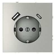 Розетка встраиваемая Voltum S70 с заземлением и защитными шторками, 16А, с USB, A+С, сталь пластик Soft touch VLS040505