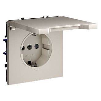 Розетка встраиваемая Voltum S70 с заземлением, защитными шторками и крышкой 16А, кашемир пластик Soft touch VLS040303