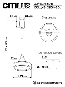 Подвесной светильник 20*30/125 см, 20W 4000K Citilux CL719010 Дуэт Белый С