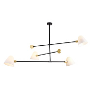 Люстра Favourite Statera 3045-4P, L1335*W850*H510/760, каркас черного цвета, плафоны из белого матового стекла, декоративные элементы цвета золота в виде монеток