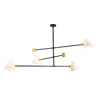 Люстра Favourite Statera 3045-4P, L1335*W850*H510/760, каркас черного цвета, плафоны из белого матового стекла, декоративные элементы цвета золота в виде монеток