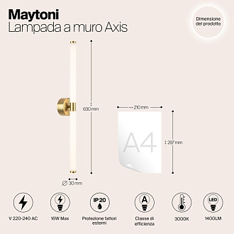Бра 60 см, 16W, 3000K, Maytoni Axis MOD106WL-L16G3K, золото