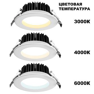 Встраиваемый LED светильник с переключателем цветовой температуры 11,5*11,5*4,8 см, LED 10W 3000-4300-6800K Novotech DRUM 359413 белый, вр 10 см