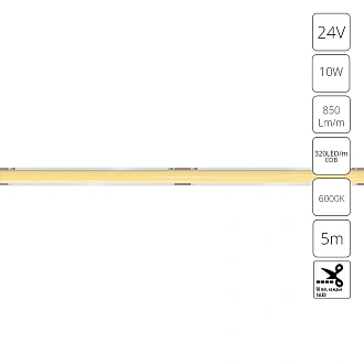 A2432005-03-6K Светодиодная лента 24В 10Вт/м 850Лм/м 6000К 90+ 5мм COB 320шт/м 5м IP20 Arte Lamp Lane