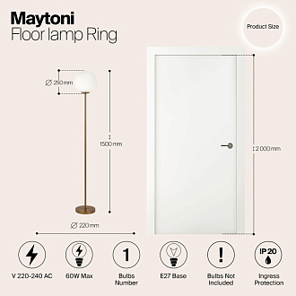 Торшер155 см, Maytoni Ring MOD013FL-01BS, латунь