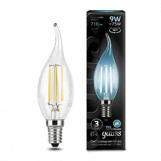 104801209 Лампа Gauss Filament Свеча на ветру 9W 710lm 4100К Е14 LED 1/10/50