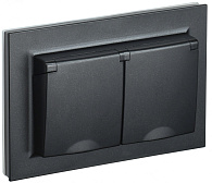 BRITE Розетка двойная с заземлением с защитными шторками и крышкой 16А в сборе IP44 РСбш12-3-44-БрЧ черный