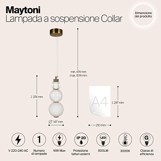 Светильник 15 см, 16W, 3000K, Maytoni P069PL-L16G3K, золото