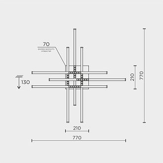 Светильник 77*77*13 см, LED*80W, 3000-6000K, Modelux  MDL.9376.700CL BK, Чёрный, Хром