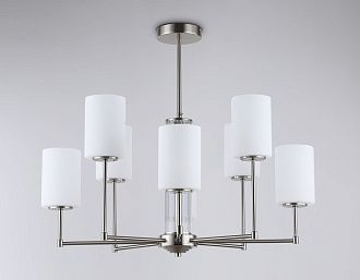 Люстра со стеклянными плафонами на штанге **60- см, 8*E27*60W, K, Ambrella Light High Light LH56213, никель
