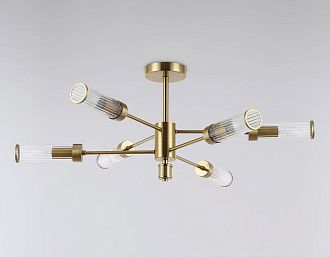 Люстра со стеклянными плафонами на штанге **33- см, 6*E14*40W, K, Ambrella Light High Light LH55161, латунь