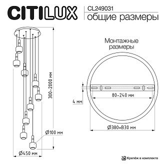 Подвесной светильник *45*30-200 см, 9*G9*15W, Citilux Lass CL249031, Золото\Черный