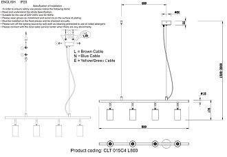 Светильник подвесной 80*5,6*150-200 см, 4*GU10*50W, Crystal Lux Rivo CLT 015C4 L800 BL, Черный