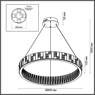 Люстра 60*60*100 см, LED 1*100W, 3700 К, Odeon Light Crossa 5072/100L, золото/прозрачный/белый