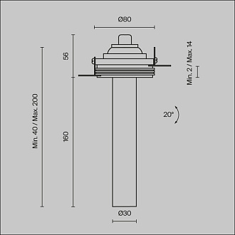 Встраиваемый светильник 3*3*21,6 см, LED, 7W, 4000К, Maytoni Technical Focus T C140TRS-L200-7W4K-W белый, вр 8 см