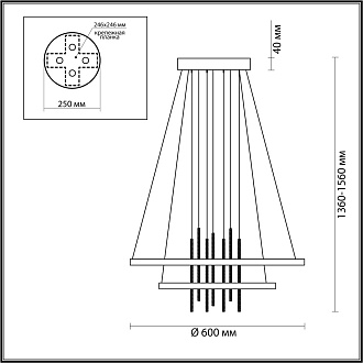Светильник 60 см, 63W, 4000K Odeon Light Monica 3901/63L, золото-черный