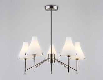 Люстра со стеклянными плафонами на штанге **59- см, 5*E14*40W, K, Ambrella Light High Light LH57123, никель