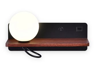 Бра с выключателем, USB портом и полкой 28*10*12,5- см, 1*G9*40W, 4200K, Ambrella Light Wallers FW521, черный