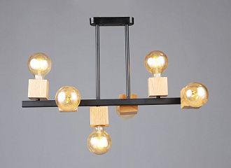 Люстра L600 x W300 x H440, мм, 6*40W (240W), BK+WOOD (Черный+Дерово) Rilon 6428/6 BK+WOOD (1)