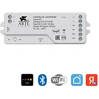 Arte Lamp A72C-01CH-WF SMART Контроллер для SPI светодиодных лент, 12В и 24В, 1 канал, макс. нагрузка 12В 144Вт, 24В 288Вт, Bluetooth 5.1, Wi-Fi, TUYA SMART, Яндекс Умный дом (гол. упр. Алисой), возм. подключения пульта RF2.4Ггц, диап. дим. 1-100%