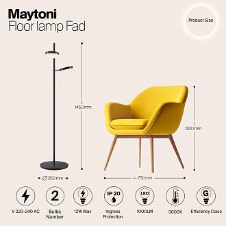 Светодиодный светильник 145 см, 12W, 3000K, Maytoni Fad MOD070FL-L12B3K, черный