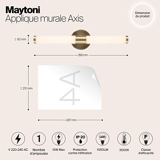 Бра 36 см Maytoni LED Axis MOD106WL-L10G3K, 10W LED, 3000K, золото
