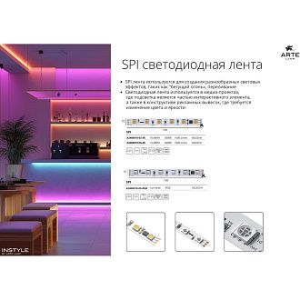 A2406010-05-RGB Светодиодная лента SPI 24В 14,4Вт/м RGB 90+ 10мм SMD5050 60шт/м 5м IP20 Arte Lamp Spi