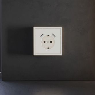 Накладка для розетки с заземлением и защитными шторками, с USB A+A, S70, хлопок Voltum VLS000913