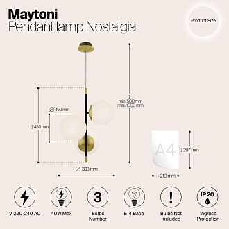 Подвесной светильник Maytoni Nostalgia MOD048PL-03G, черный-золото