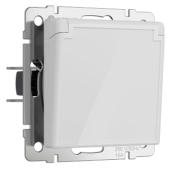 W1171241 Розетка влагозащ. с зазем. с защит. крышкой и шторками, белый акрил Werkel, 4690389197338