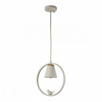 Подвес F-Promo Uccello 2939-1P, W300*H325/1325, каркас матового белого цвета, декоративные вставки из светлого дерева, декоративный элемент в виде белой акриловой птицы