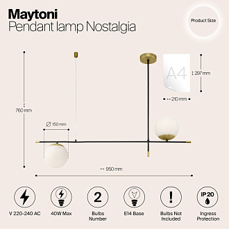 Светильник подвесной Maytoni Nostalgia MOD048PL-02G, черный-золото