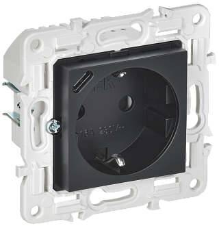 SKANDY Розетка с з/к/ш 16А с USB C 18Вт SK-R17Bl черн. IEK, SK-R14-16-U14-018-K02