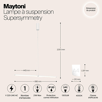 Подвесной светильник  4*4*88,6 см, LED 1 21W, 4000К, Белый Maytoni Supersymmetry P096PL-L11WK1