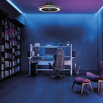 Люстра-вентилятор 55,6*14 см, 60W (вентилятор 26W) 3000-6500K черный Mantra Gamer 7862