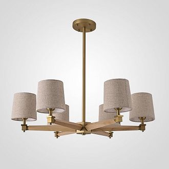 Люстра на штанге Jorgenson D85 Beige/Light wood 85*85*60 см, 6*E27*60W, ImperiumLoft STAVRA01, Светлое дерево, Золотистый