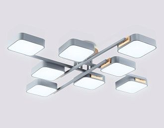 Люстра светодиодная на штанге 96*96*16- см, **W, 3000-6000K, Ambrella Light Comfort FL4889, серый, дерево