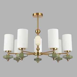 Люстра потолочная LUMION 8427/7C MODERNI, латунь/белый/зеленый, металл/керамика/стекло  E27 7*60W 220V MILA
