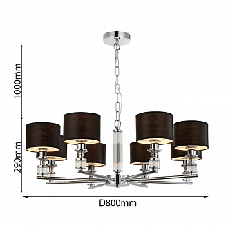 Подвесная люстра Favourite Archetypus 2674-8P, D800*H290/1480, хром, плафоны из серой ткани, декоративные элементы из прозрачного стекла, люстру можно монтировать как плафонами вверх, так и плафонами